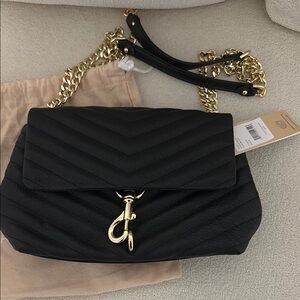 Rebecca Minkoff Black and Gold Quilted Crossbody Bag